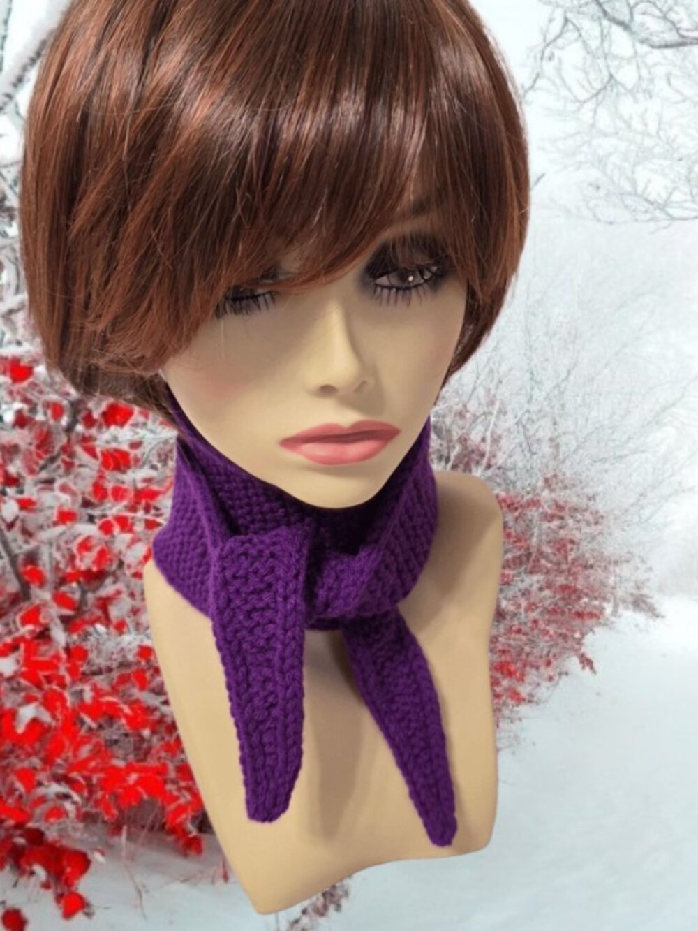 Handmade Knit Sophie Scarf Small Neck Warmer Cozy Minimalist Dark Orchid